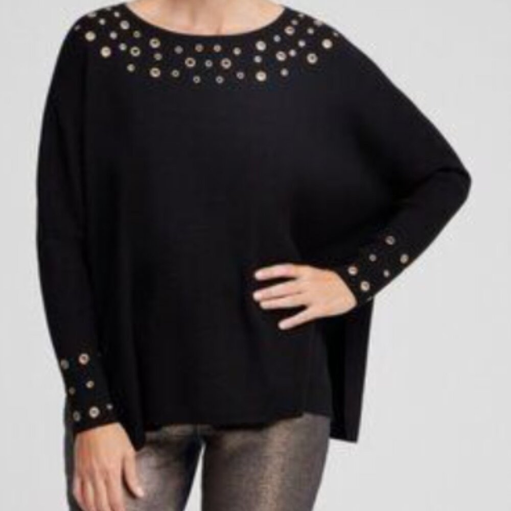 Chico's Grommet Scoop Neck Long Sleeve Sweater Rayon Blend Relaxed Batwing L 12